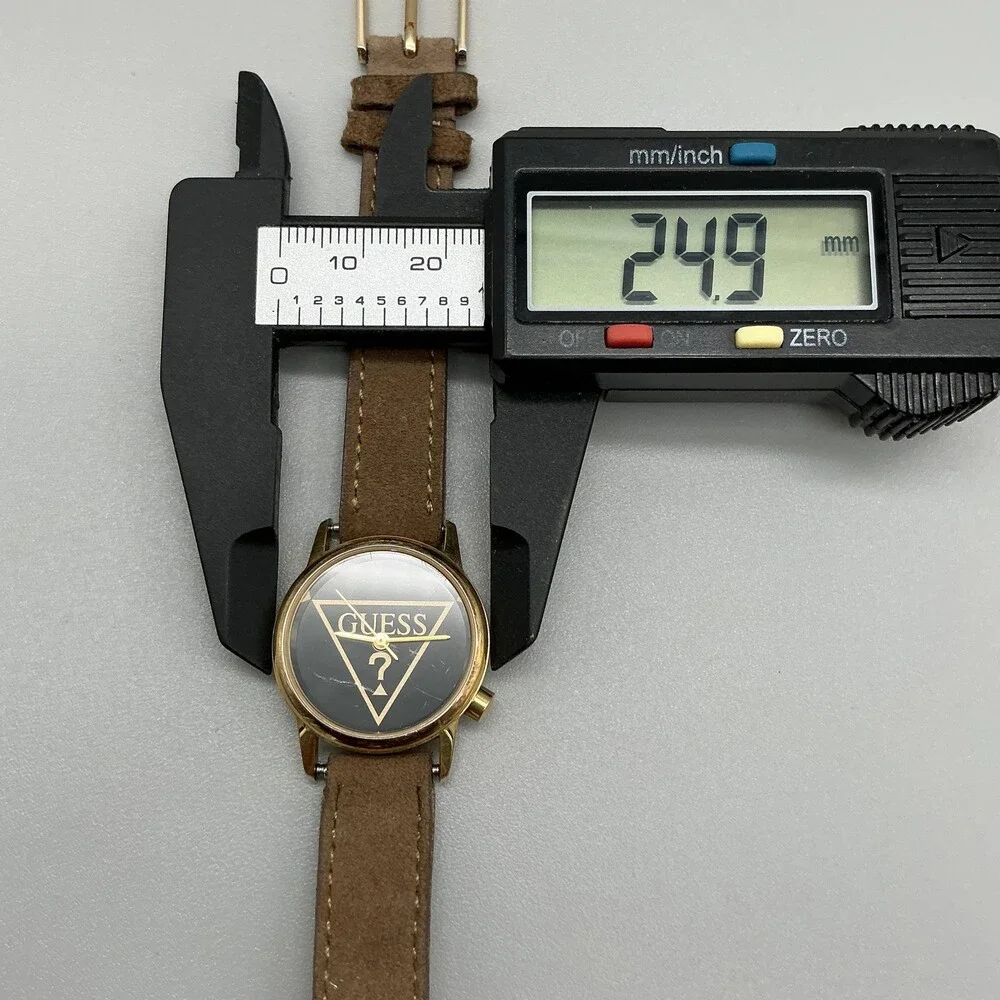 Vintage Guess 1991 Womens Watch 25mm Black Logo Dial Gold Tone New Battery
